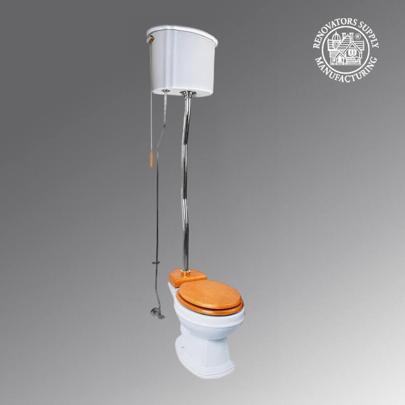 High Tank, Pull Chain Round Toilet White Ceramic Tank, Chrome Plated Z Pipe