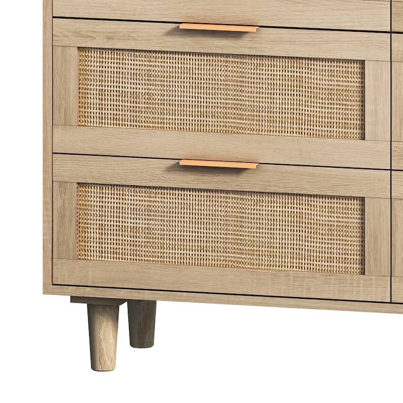 Rattan 6-Drawer Double Dresser, Storage Cabinet for Bedroom, Living Room
