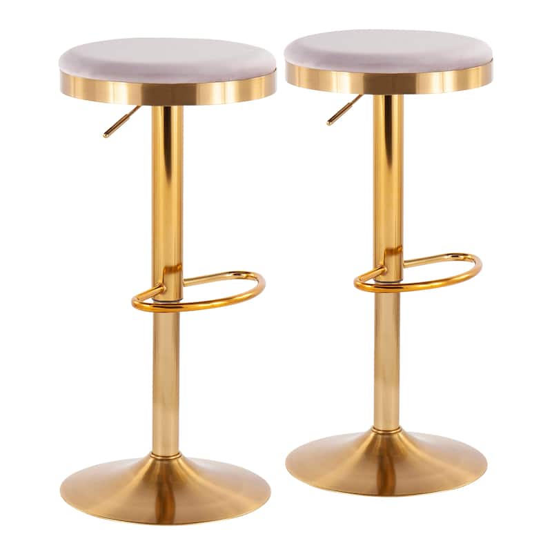 Lumisource Dakota Barstool in Gold Steel and White Leather - Set of 2 - 15"Lx15"Wx23-31.75"H