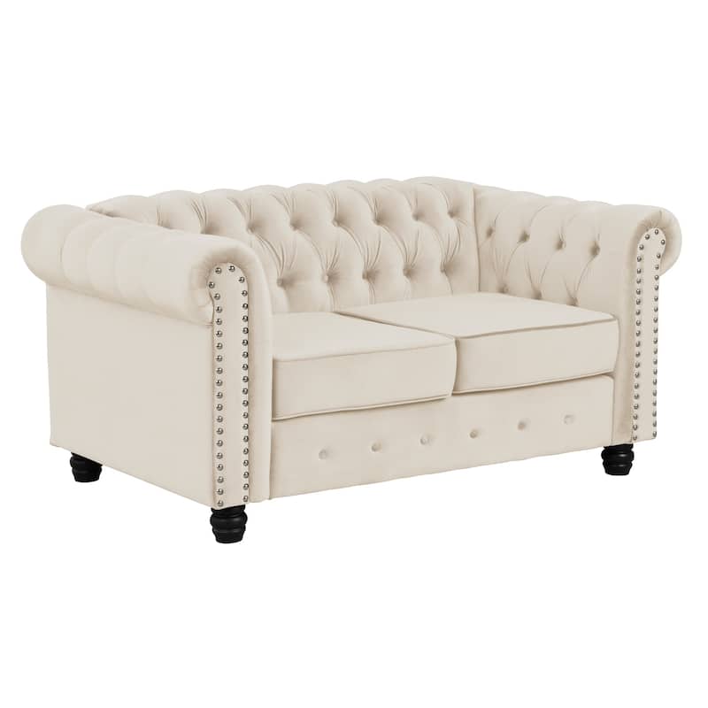 Morden Fort Velvet Chesterfield Loveseat with Button Tufted, Nailhead and Solid Legs for Living Room