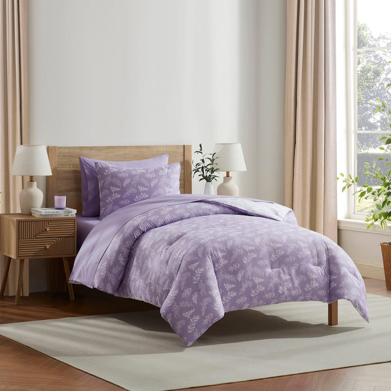 Empyrean 7 Pc Botanical Comforter Set with Sheets, Soft Breathable Lightweight Bedding Bag