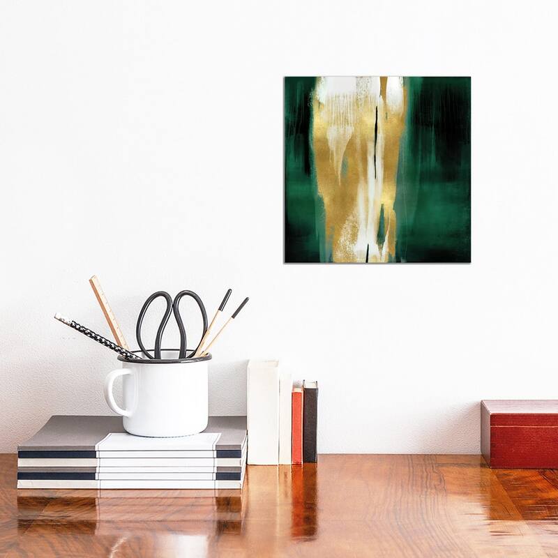 iCanvas "Free Fall Emerald with Gold I" by Christine Wright Canvas Print - 12x12x0.75