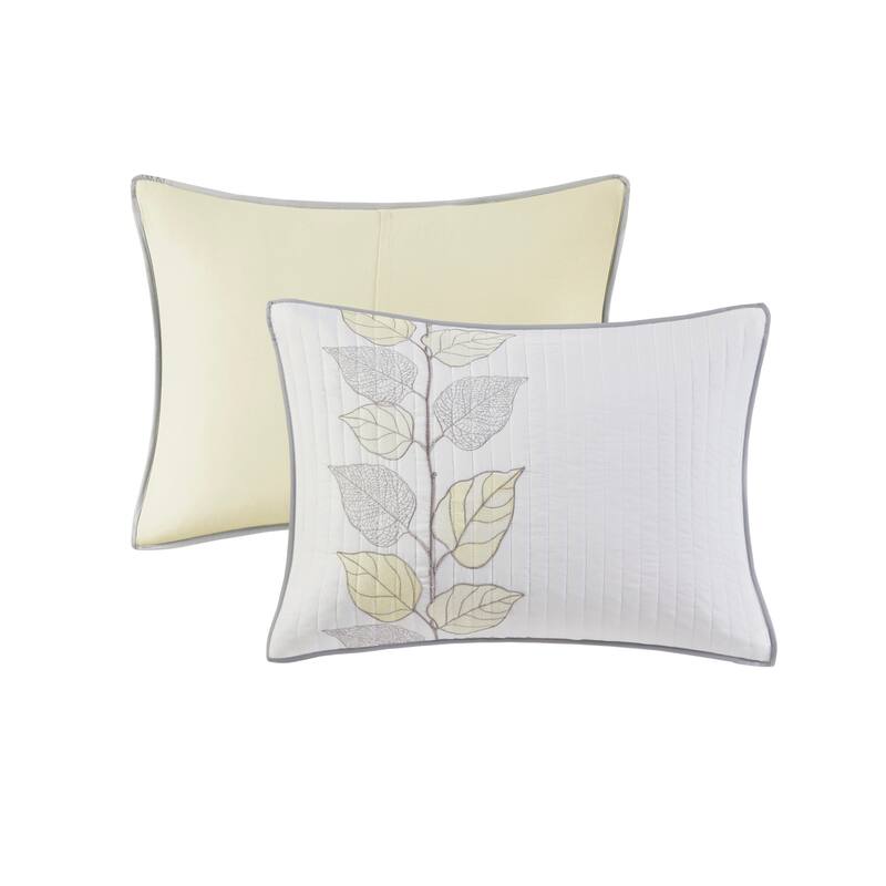 GDF Studio - Leaf Embroidered Reversible Quilt Set with Decorative Pillows