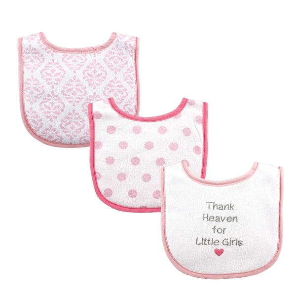 slide 1 of 1, Luvable Friends Baby Girl Cotton Drooler Bibs with Fiber Filling 3pk, Thank Heaven Girls, One Size One Size - Girl Thank Heaven 3-Pack