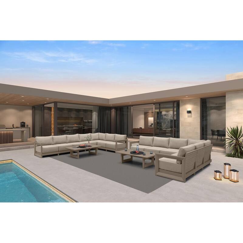 PURPLE LEAF Caesar Khaki Sofas Sectionals 4-18 Piece with 9.6" Thick Cushion for Yard Porch Deck Outdoor Patio Conversation Sets - 13 Seats+2 Tables - L-shaped