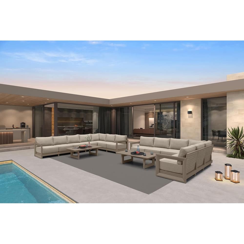 PURPLE LEAF Caesar L-Shaped Khaki Outdoor Couch with 9.6" Thick for Yard Porch Deck Patio Conversation Sets