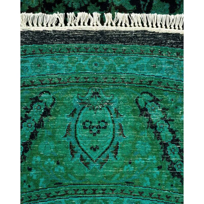 Overton Hand Knotted Wool Vintage Inspired Modern Contemporary Overdyed Green Round Area Rug - 7' 1" x 7' 1"