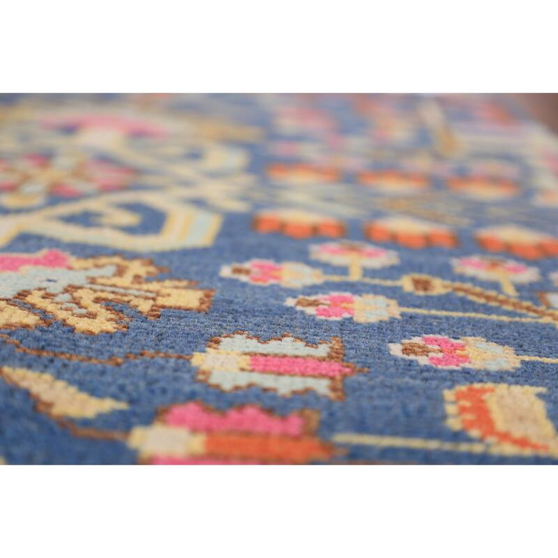 All-Over Blue Oushak Indian Foyer Rug Hand-Knotted Wool Carpet - 3'1"x 5'0"