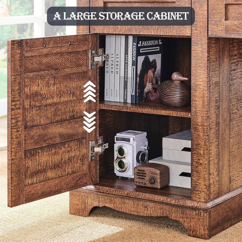 Farmhouse L Shaped Desk with Hutch, Wood Desk with Charging Station
