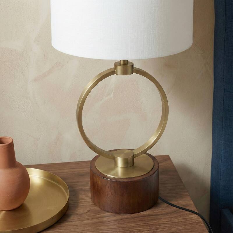 Colly Brass Ring Table Lamp with Wooden Base