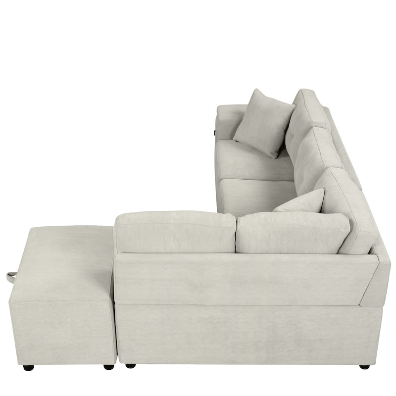 86.6" L-shaped Sleeper Sofa Bed Set with Ottoman and Cup Holders