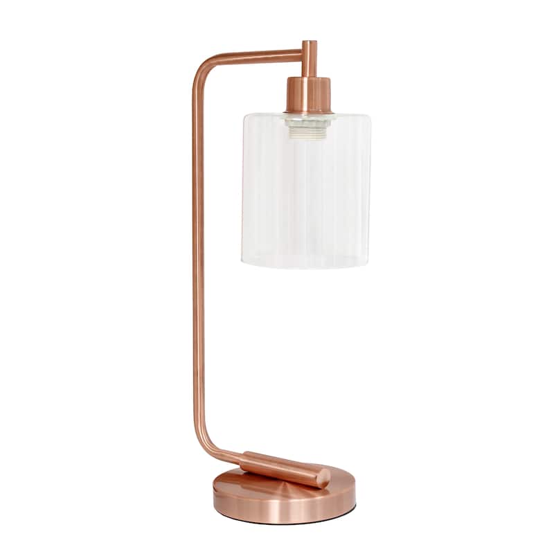 Simple Designs 18.8" Iron Lantern Desk Table Lamp with Glass Shade, Antique Brass, With LED Bulb