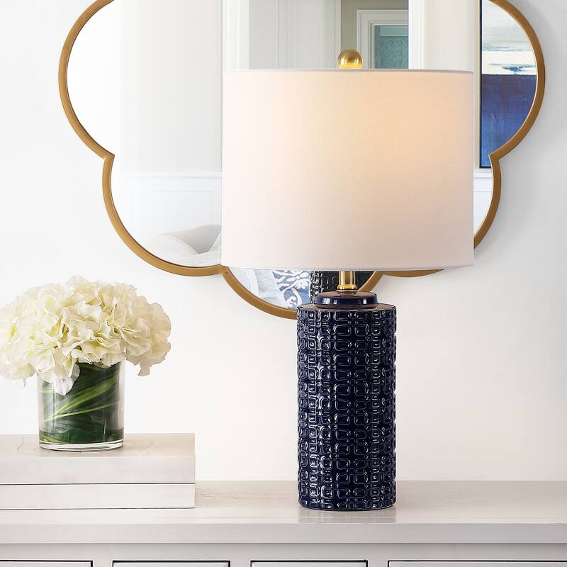 SAFAVIEH Lighting 24-inch Artef Ceramic Table Lamp (Set of 2) - Navy - 13" x 13" x 24"