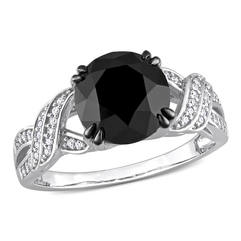 Miadora 3-1/8 ct TDW Black & White Diamond Crisscross Engagement Ring in 10k White Gold
