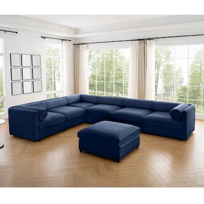 142.5" Modular Chenille Sectional Sofa (6-Piece) with Storage & Cylindrical Style