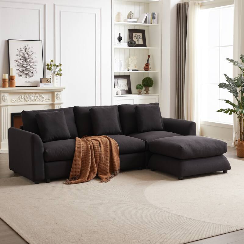 102.2" Fabric L-Shaped Modular Sleeper Sectional Sofa with Ottoman