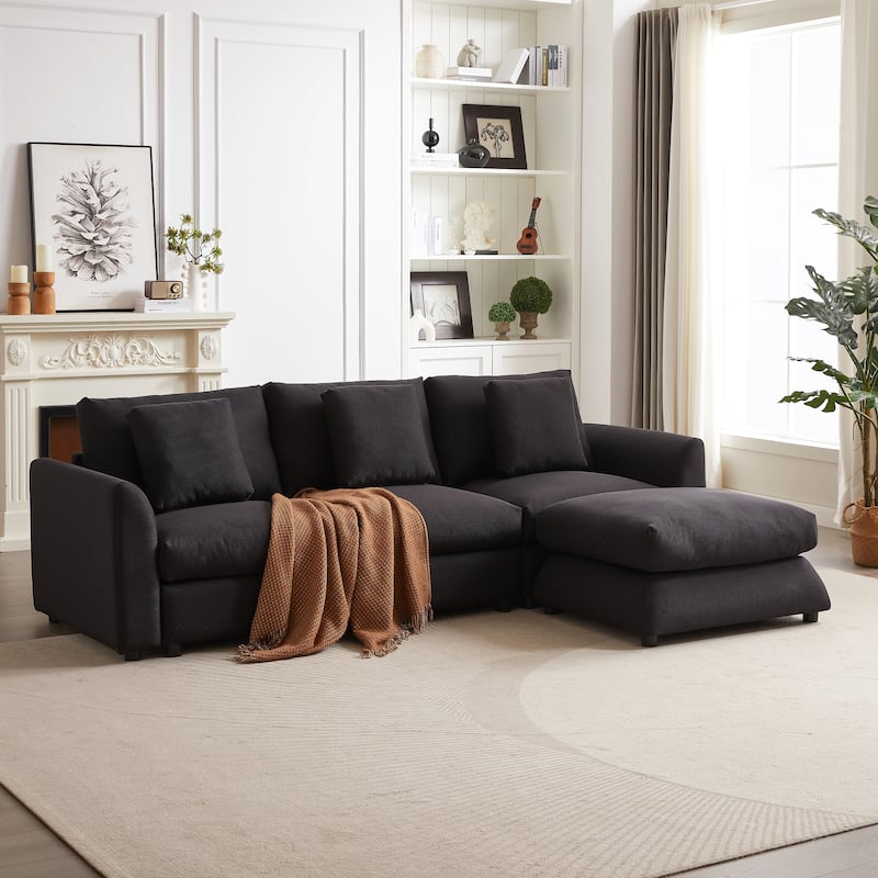 102.2Inch L Shaped Sectional Sofa Couch with Ottoman and Three Pillows