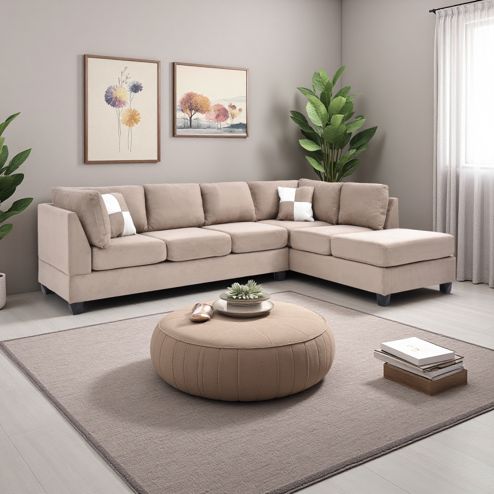 111" Microfiber 3-Seater Sectional Sofa with Removable Backs & Reversible Chaise