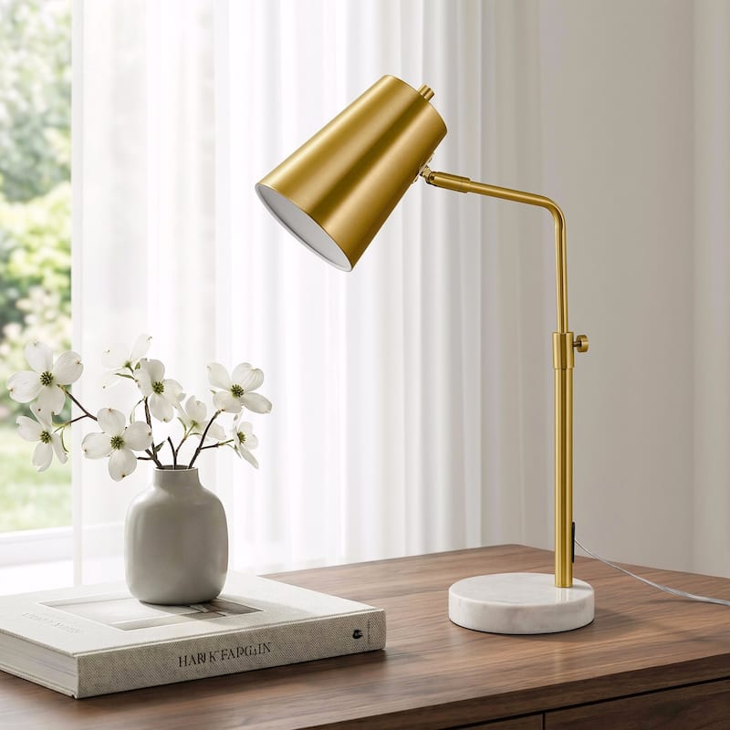 CO-Z 20-in Adjustable Desk Lamp with Marble Base - Antique Brass - Gold