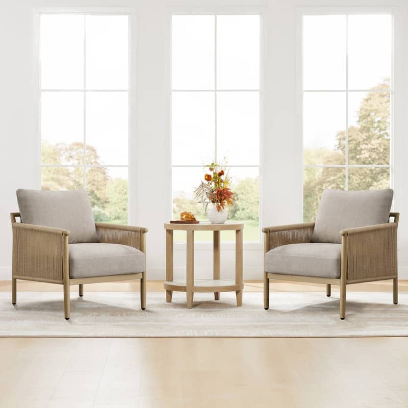 Spruce & Spring Braid Boho Accent Chair with Woven Paper Rope Armrest & Wood-Look Metal Frame - Set of 2 - Mink