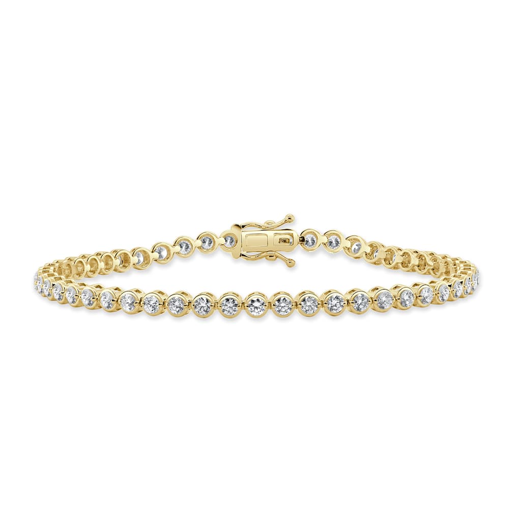 Joelle Collection Diamond Bezel Set Bracelet 3.00ct 14K Yellow Gold 7 inches - White