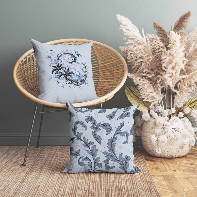 Petal and Swirl Faux Suede Reversible Throw Pillow Skyblue and Black