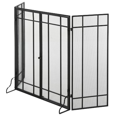 HOMCOM 3-Panel Metal Mesh Screen Fireplace with Foldable Steel Spark Guard and Magnetic Doors, Black