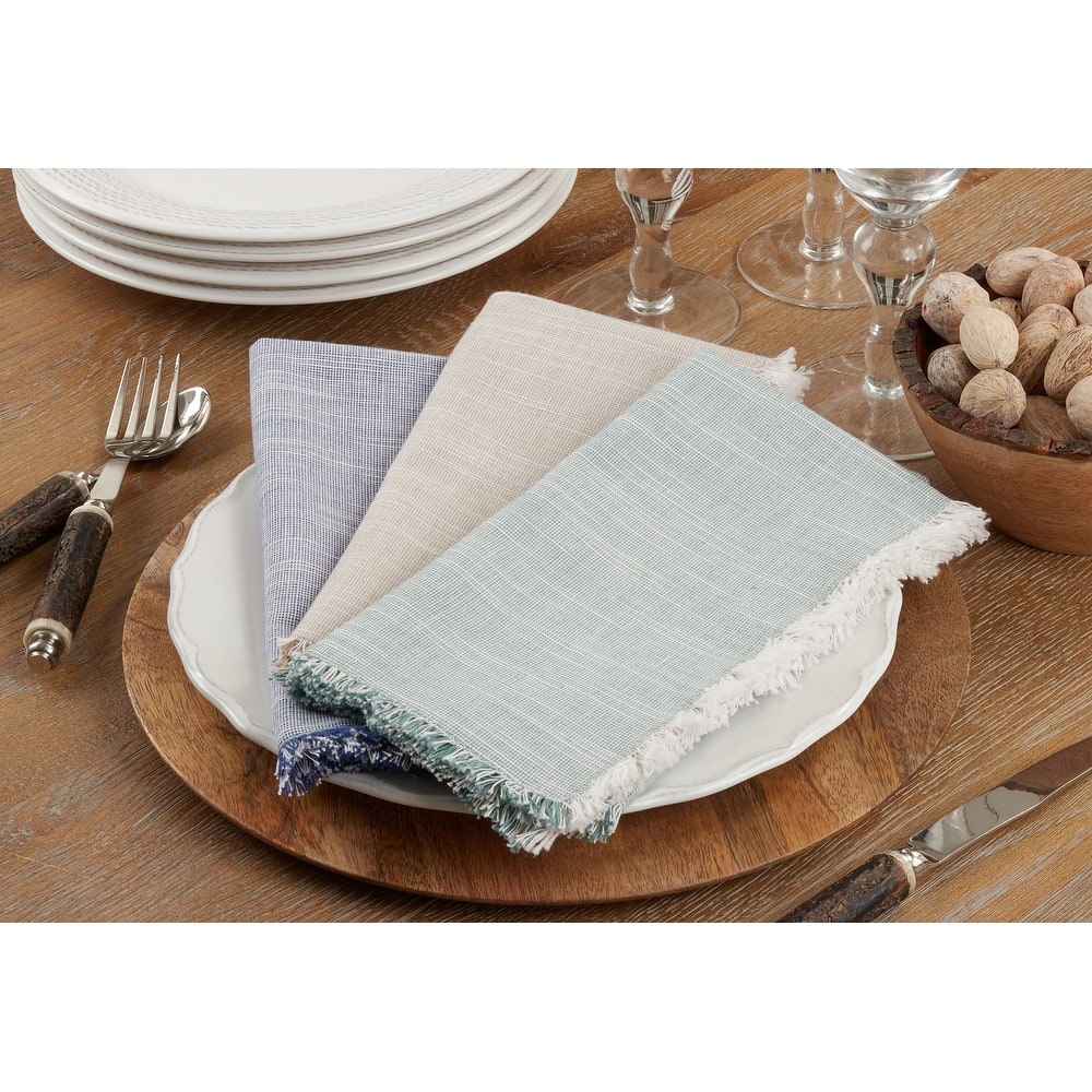 Fringe Napkins With Two-Tone Design (Set of 4)