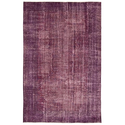 ECARPETGALLERY Hand-knotted Color Transition Dark Purple Wool Rug - 6'3 x 9'9