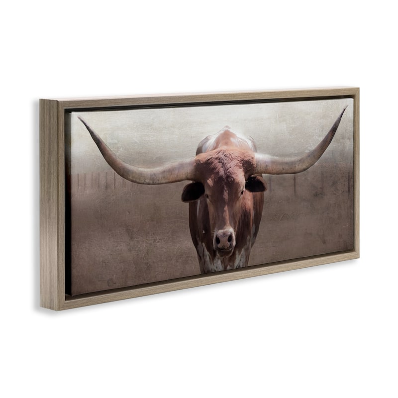 Stupell Rustic Western Longhorn Framed Floater Canvas Wall Art Design By Carol Robinson