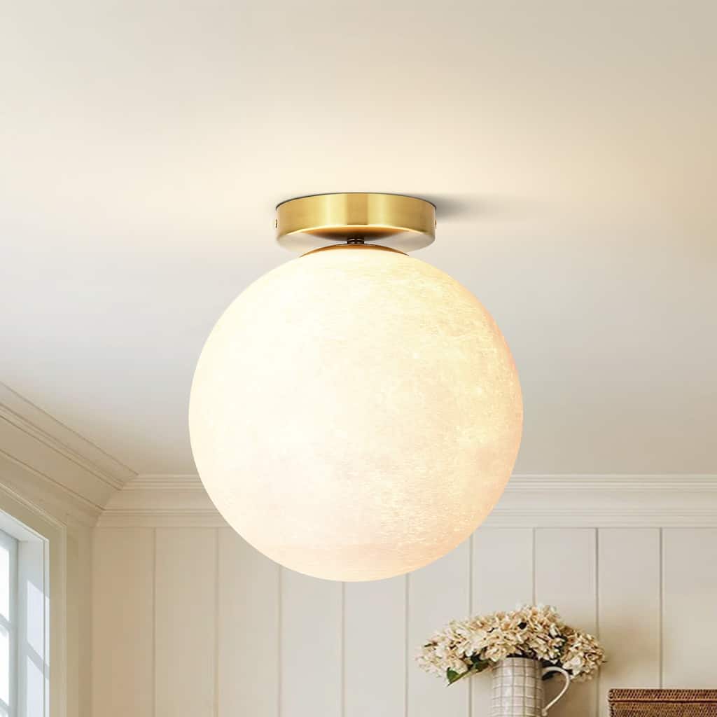 1-Light Modern 3D Printed Moon Plastic Gold Flush Mount Ceiling Light for Bedroom - 9.8 in. W x 10.6 in.H