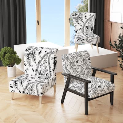 Designart "White Floral Paisley" Upholstered Patterned Accent Chair and Arm Chair