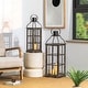 preview thumbnail 3 of 34, Glitzhome Oversized Farmhouse Wooden Metal Cage Candle Holders Patio Hanging Decorative Lanterns (Set of 2)