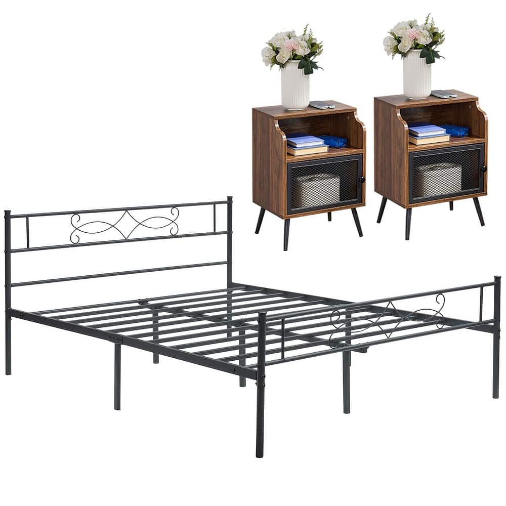 Taomika 3-pieces Bedroom Set with Metal Bed Frame and Nightstands