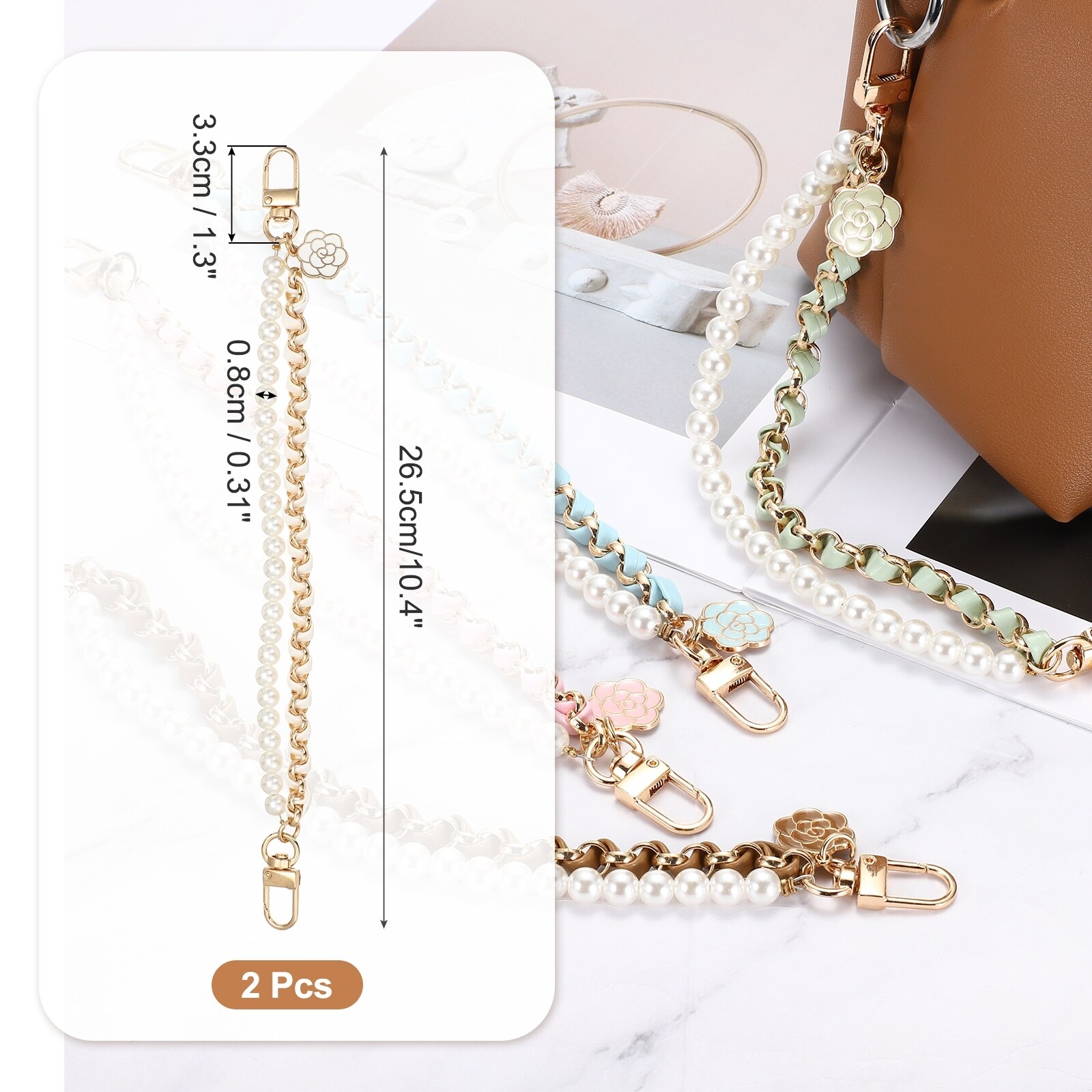 Pearl Bag Extender Chain, Flower Purse Strap Extenders Chain Purse Making Supplies for Replacement