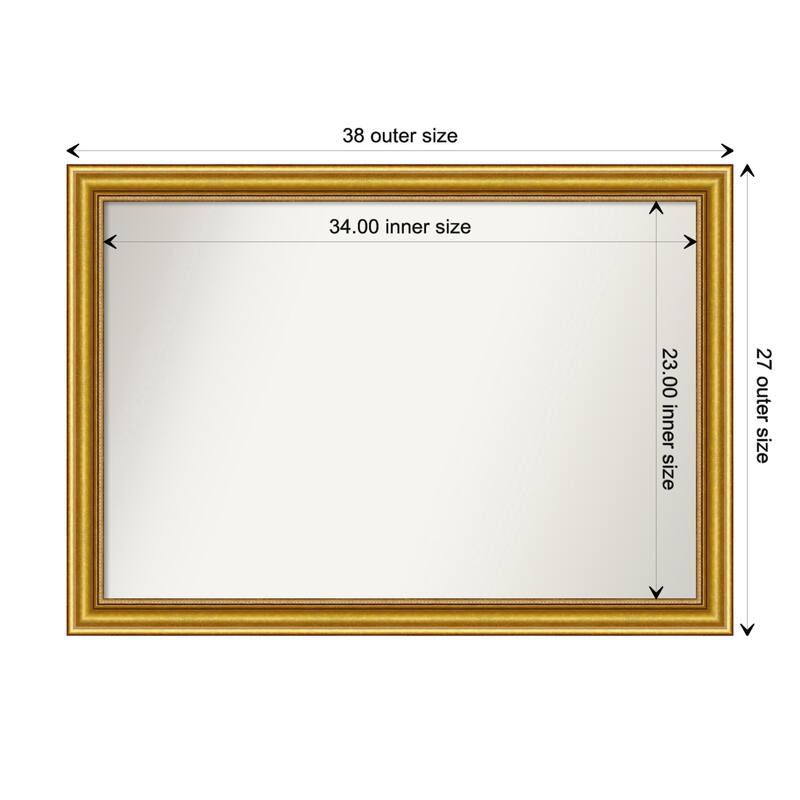 Townhouse Gold Framed Non-Beveled Custom Wall Mirror, Bathroom Vanity Mirror - Outer Size: 37.75 x 26.75
