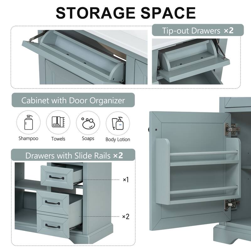 36" Freestanding Bathroom Vanity with Ceramic Sink, Adjustable Shelf, and Soft-Close Doors