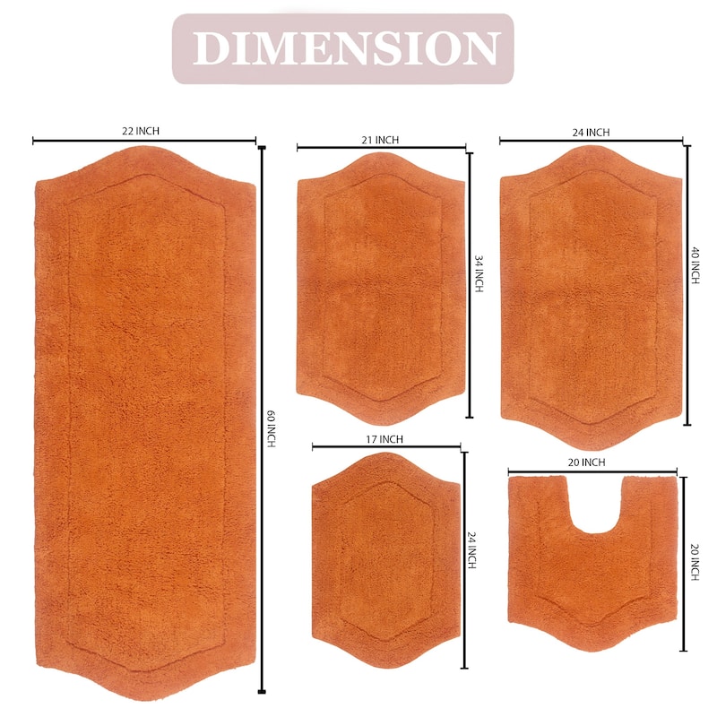 Waterford Collection 100% Cotton Non-Slip Bathroom Rug Set, Machine Washable Bath Rug, 5 Piece Bath Mat Set with Contour