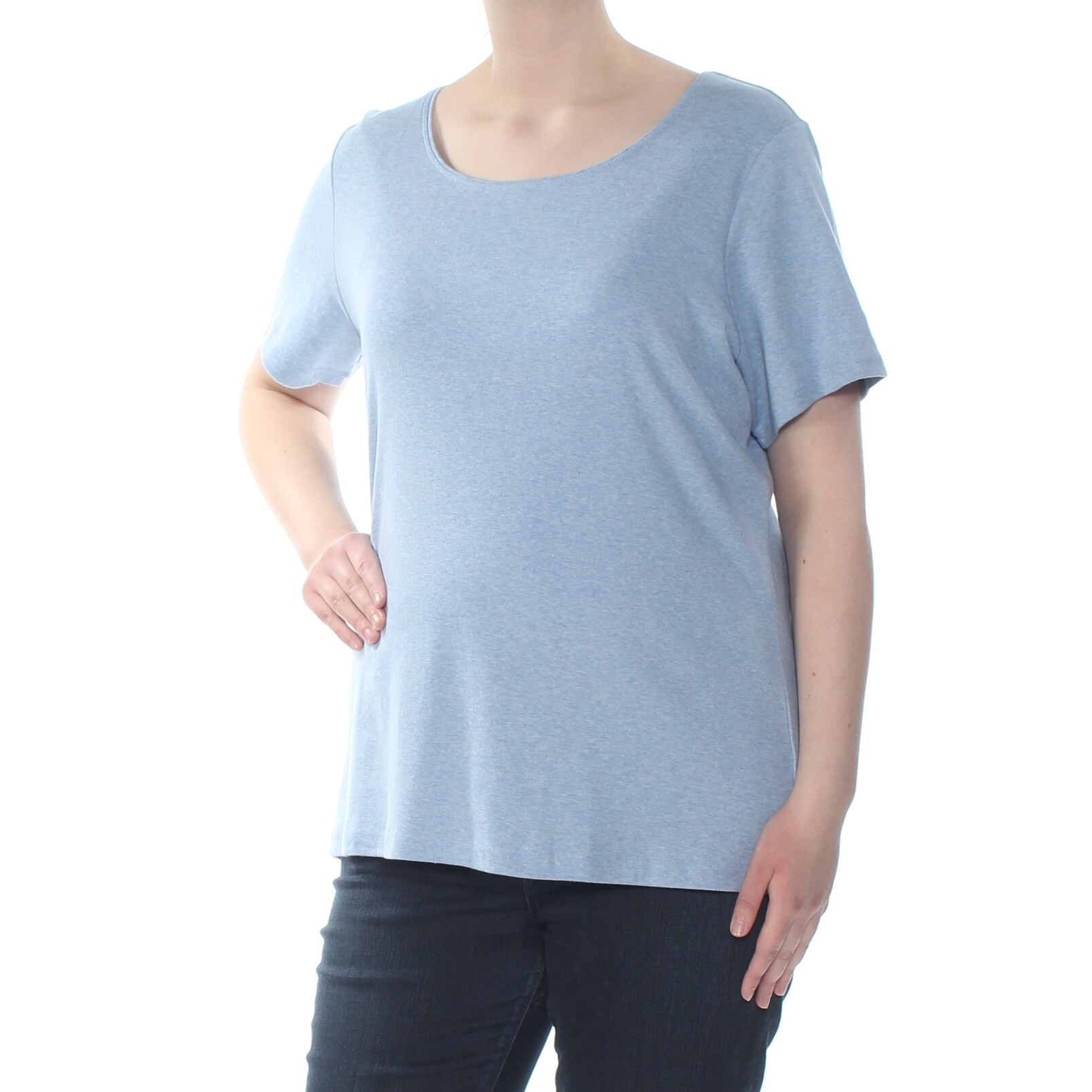 Shop Karen Scott Womens Light Blue Short Sleeve Scoop Neck Top