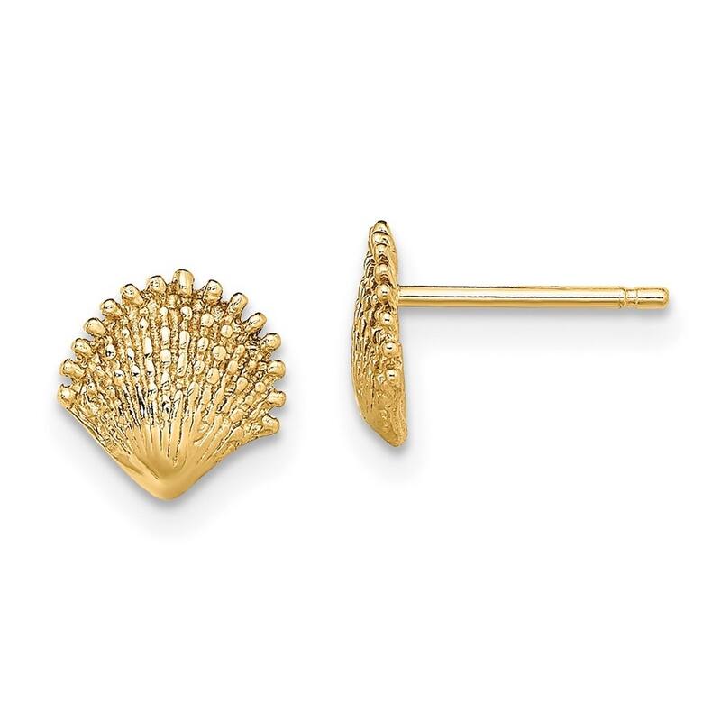 Curata 10k Yellow Gold 7.8x7.7mm Scallop Shell Post Earrings