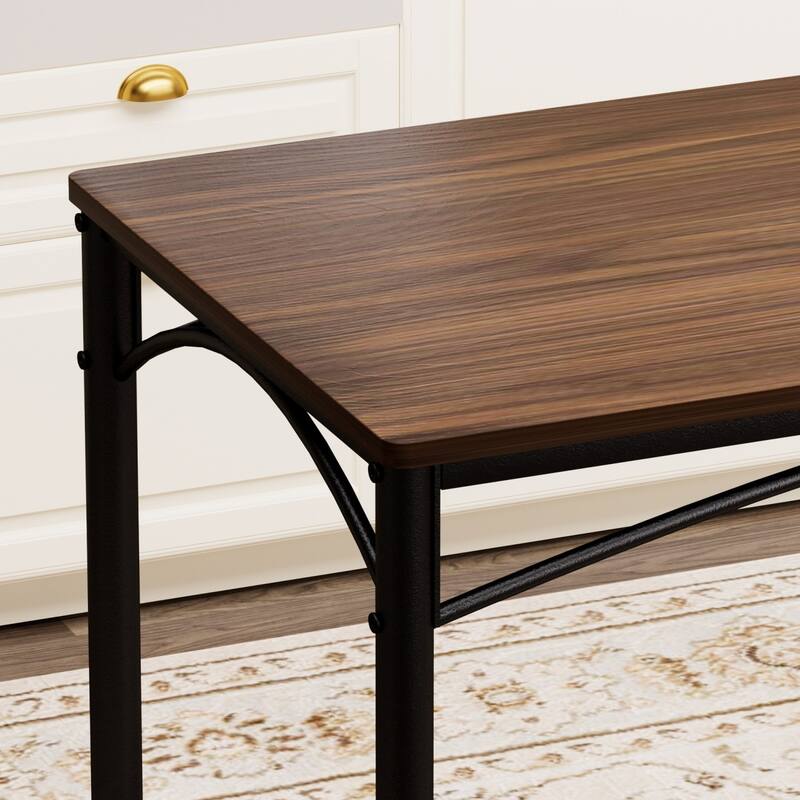 5-Piece Dining Set, 43.3" Rectangle Wood Table with 4 Steel Chairs