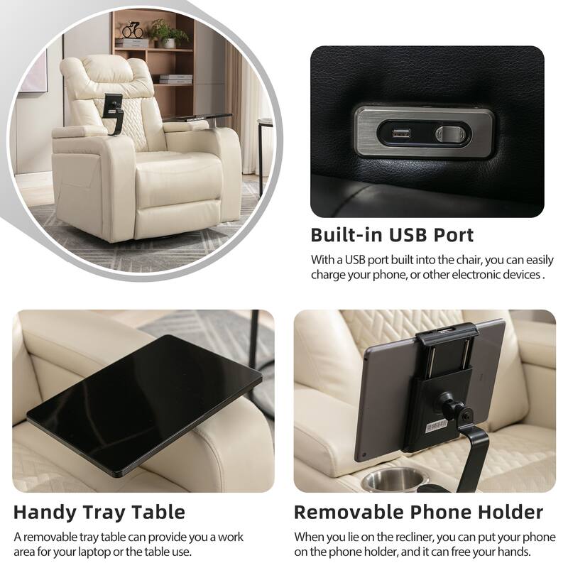 Power Recliner Chair with 270° Swivel, Rocking Function, Tray Table, USB Port, Cup Holders and Phone Holder
