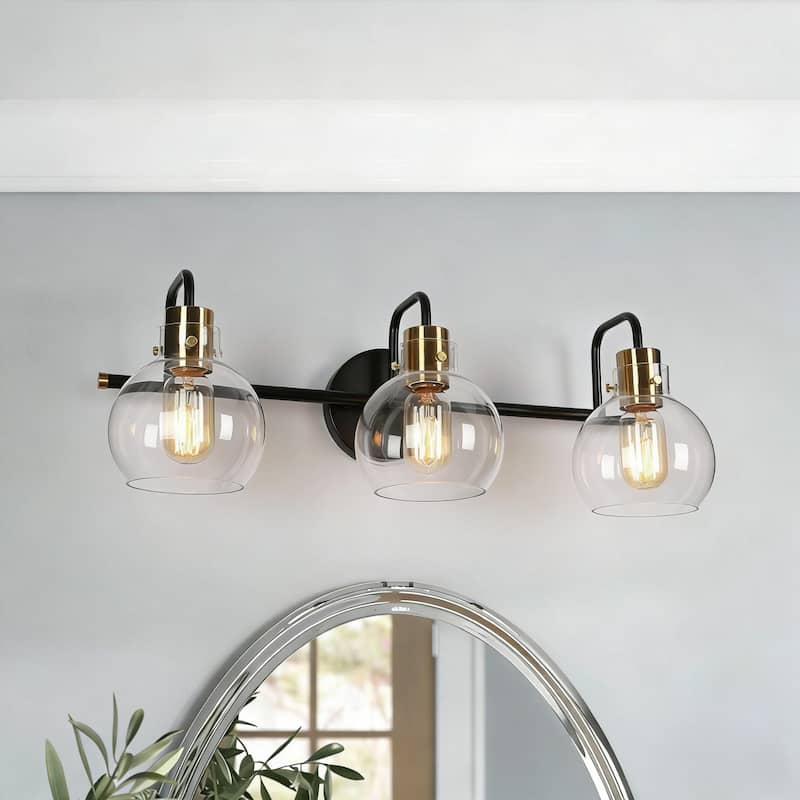 Modern 3-Light Bathroom Black Vanity Lights Globe Glass Wall Sconces - 23" L x 8" W x 8" H