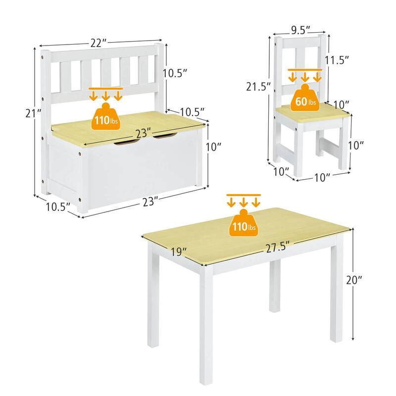 Costway 4 PCS Kids Wooden Activity Table & Chairs Set w/Storage Bench - See Details