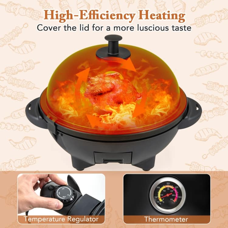 Black Metal Aluminum Electric BBQ Grill with 1200W Power Dual-Zone Cooking, Non-Stick Plate - 25" x 40"