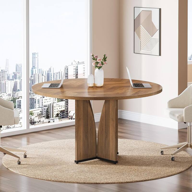 39" Round Conference Table for 4 Modern Wooden Meeting Table with Sturdy Base for Office/Training/Negotiation/Conference Room