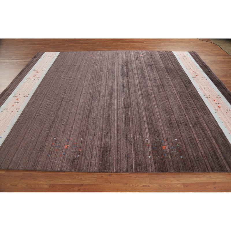 Tribal Brown Gabbeh Oriental Area Rug Handmade Wool Carpet - 8'1" x 9'8"