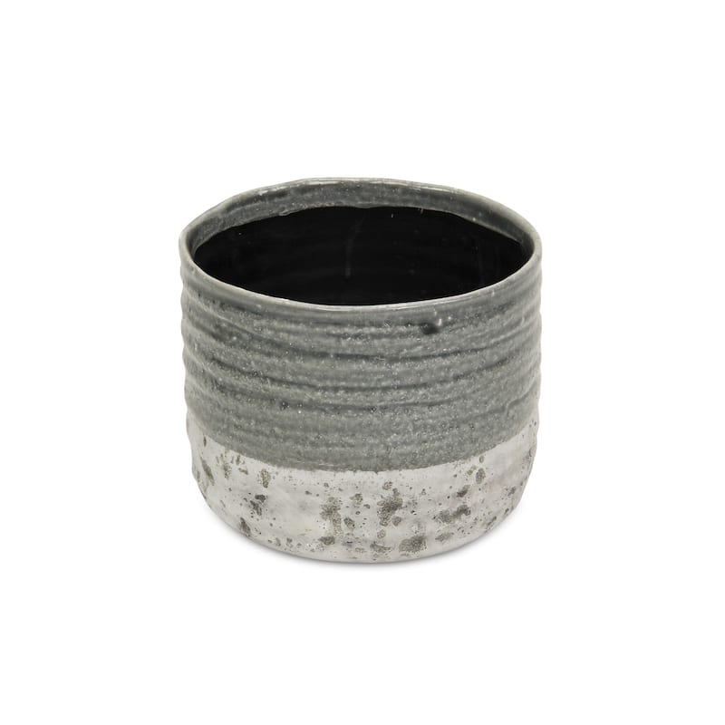 Medea Gray Ceramic Two-toned Round Pot
