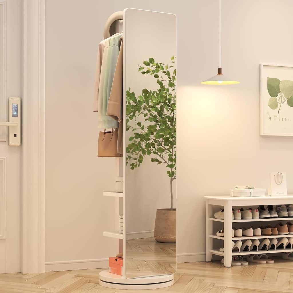 Full-length mirror, rubber wood + mirror, 65.7 x 17.7 inches (mirror width: 13.7 inches),can observe the whole body