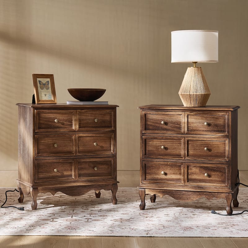 Pallantium Farmhouse 30"Tall Distressed 3-Drawer Nightstand With Solid Wood Legs and Adjustable Feet Set Of 2 by HULALA HOME